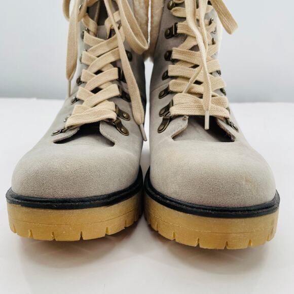 Oasis Society Gray Faux Suede Lace Up Chunky Heel Combat Military Boots 10 - Picture 7 of 14